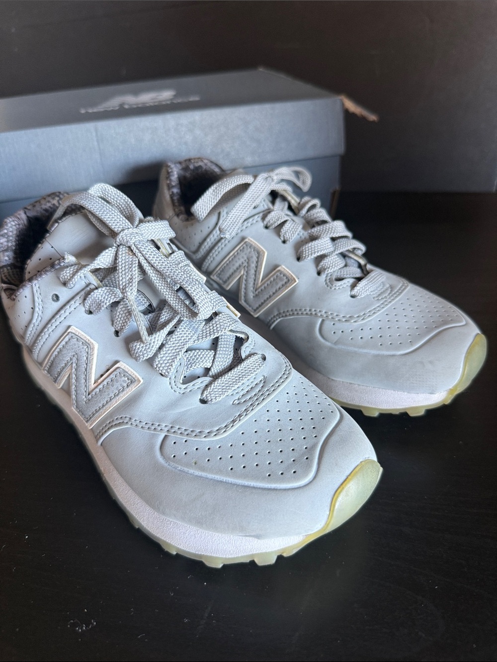 New Balance Women’s Light Gray Lace-Up Sneakers with White Accents
